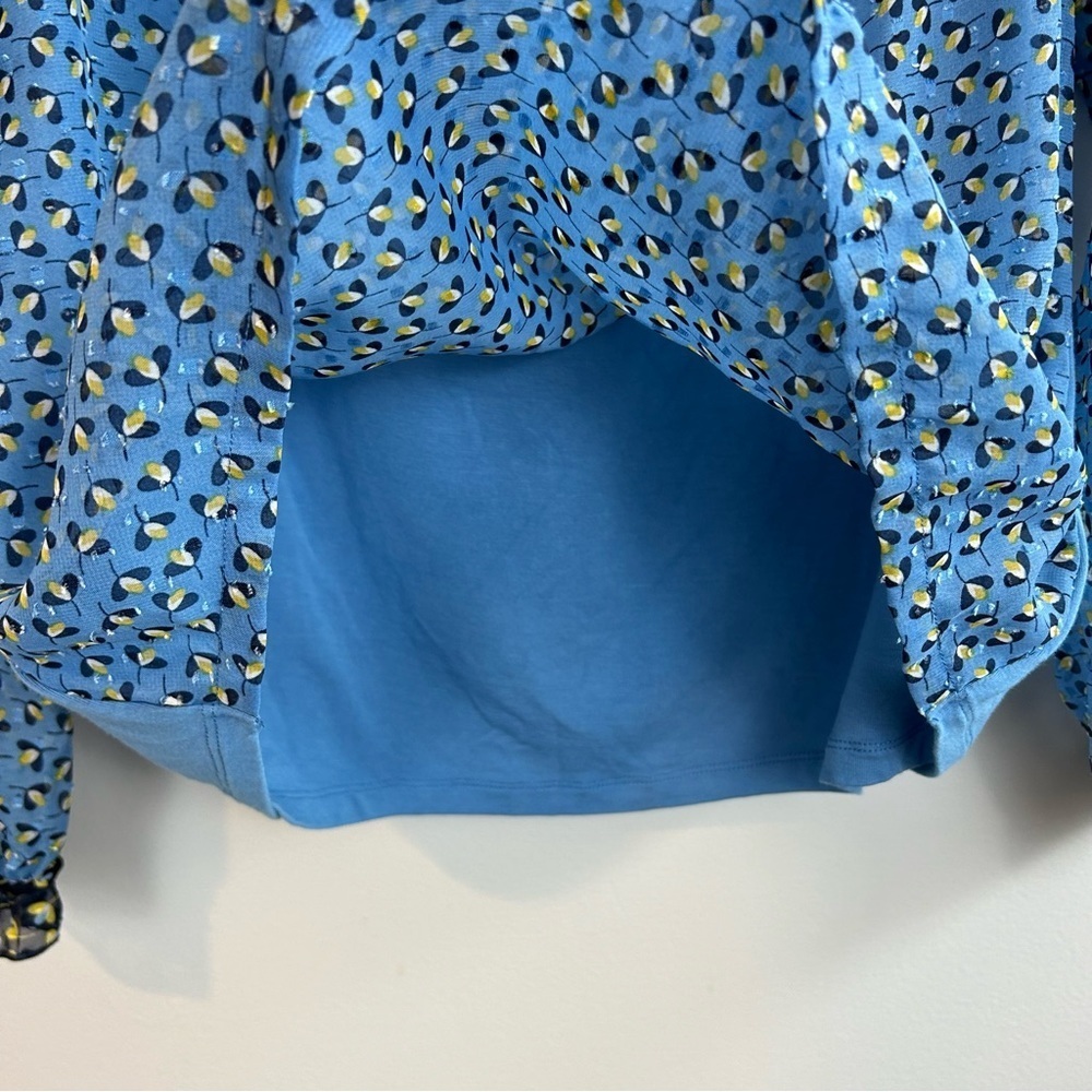 Boden Blue Floral Long sleeve Chiffon Ruffle Blouse Size 2 - Picture 12 of 13